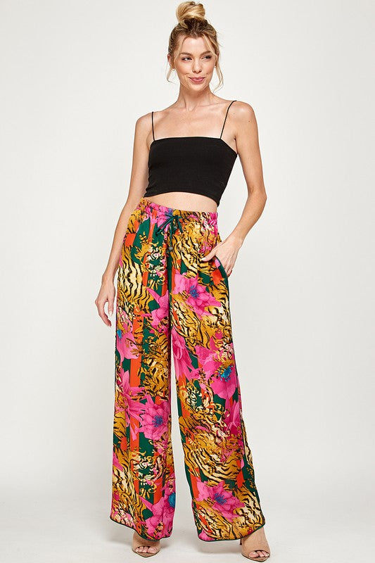 STYLED BY ALX COUTURE MIAMI BOUTIQUE Multi Tiger Floral Print Pants 