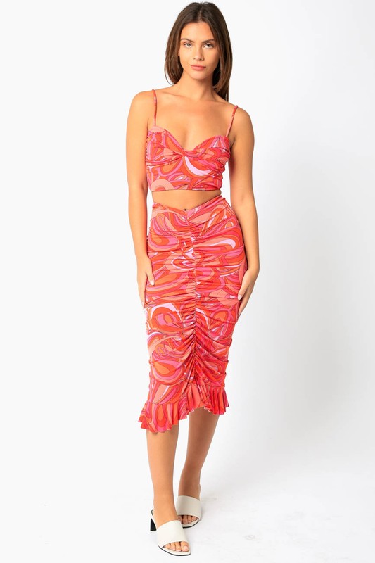 STYLED BY ALX COUTURE MIAMI BOUTIQUE Salmon Wave Print Cropped Top