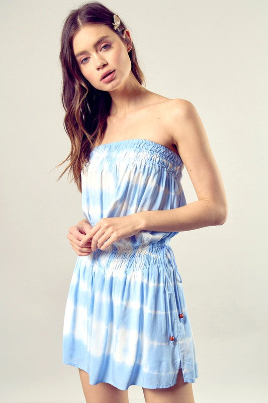 STYLED BY ALX COUTURE MIAMI BOUTIQUE Washed Blue Tie Dye Tube Dress