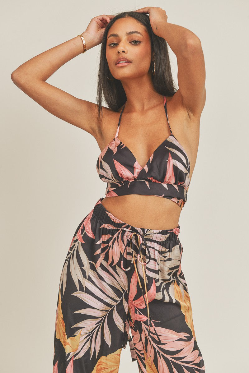 STYLED BY ALX COUTURE MIAMI BOUTIQUE Black Brown Tropical Print Bra Top