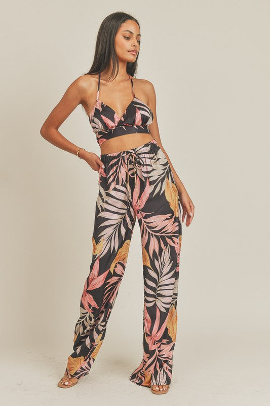 STYLED BY ALX COUTURE MIAMI BOUTIQUE Black Brown Tropical Print Bra Top