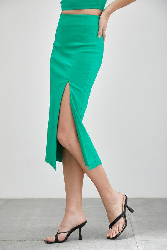 STYLED BY ALX COUTURE MIAMI BOUTIQUE Green Side Slit Skirt