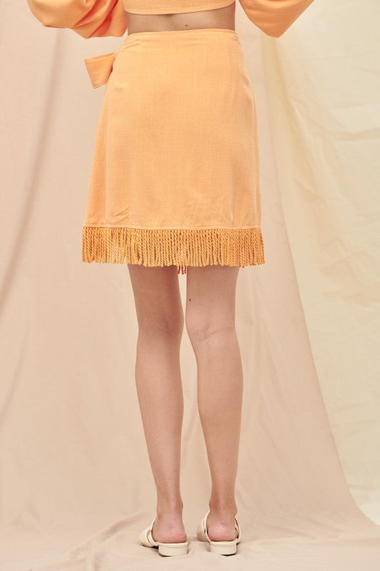 Orange Front Tie Asymmetric Skirt