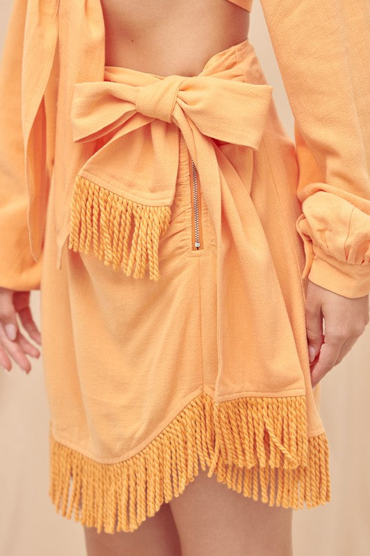 Orange Front Tie Asymmetric Skirt