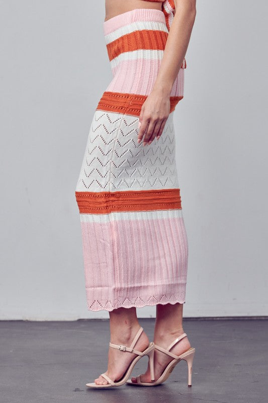 STYLED BY ALX COUTURE MIAMI BOUTIQUE Pink Striped Knit Sweater Skirt