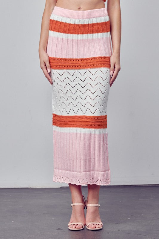 STYLED BY ALX COUTURE MIAMI BOUTIQUE Pink Striped Knit Sweater Skirt 