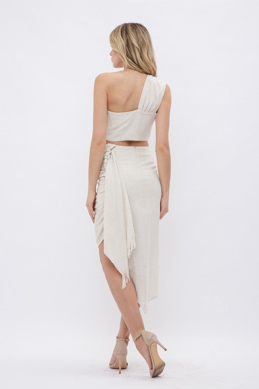 STYLED BY ALX COUTURE MIAMI BOUTIQUE Oatmeal Linen Midi Wrap Skirt