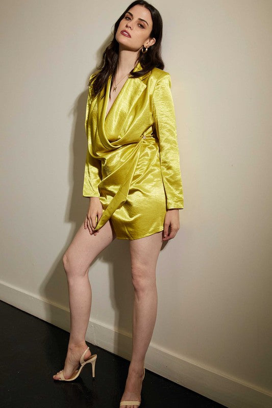 STYLED BY ALX COUTURE MIAMI BOUTIQUE Neon Yellow Blazer Mini Dress