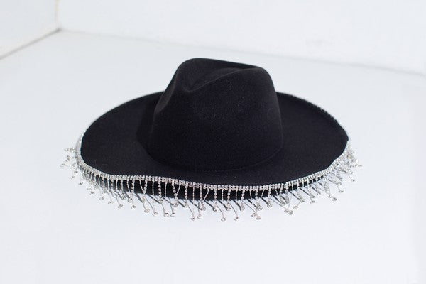STYLED BY ALX COUTURE MIAMI BOUTIQUE Black Western Rhinestone Fringe Cowboy Hat