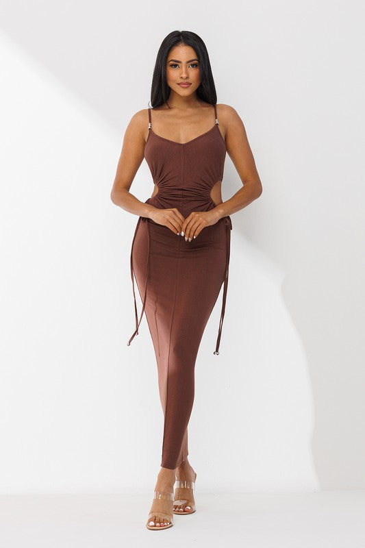 STYLED BY ALX COUTURE MIAMI BOUTIQUE Chocolate Jersey Side Cutout Maxi Dress