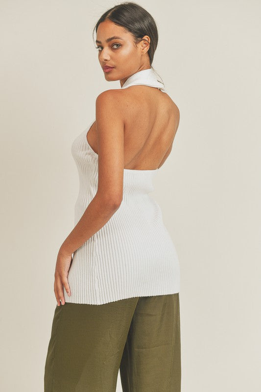 STYLED BY ALX COUTURE MIAMI BOUTIQUE Off White Halter Open Back Top