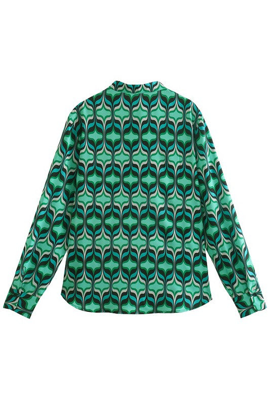 STYLED BY ALX COUTURE MIAMI BOUTIQUE Green Geometric Print Button Down Shirt *PRE*