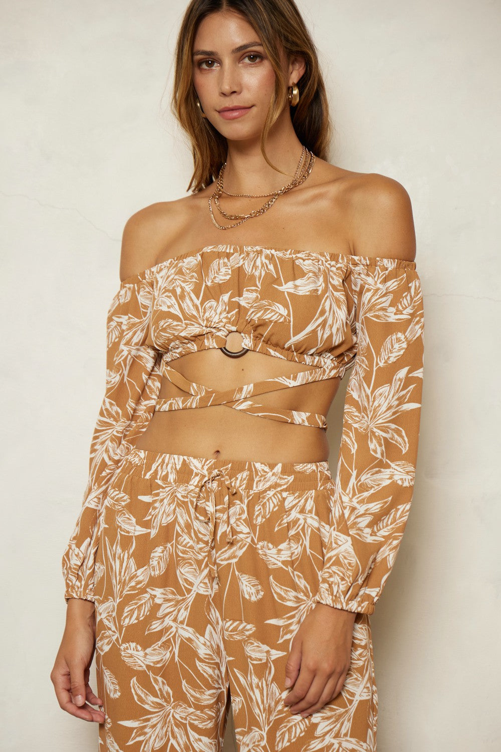 STYLED BY ALX COUTURE MIAMI BOUTIQUE Copper Floral Print Ring Crop Top