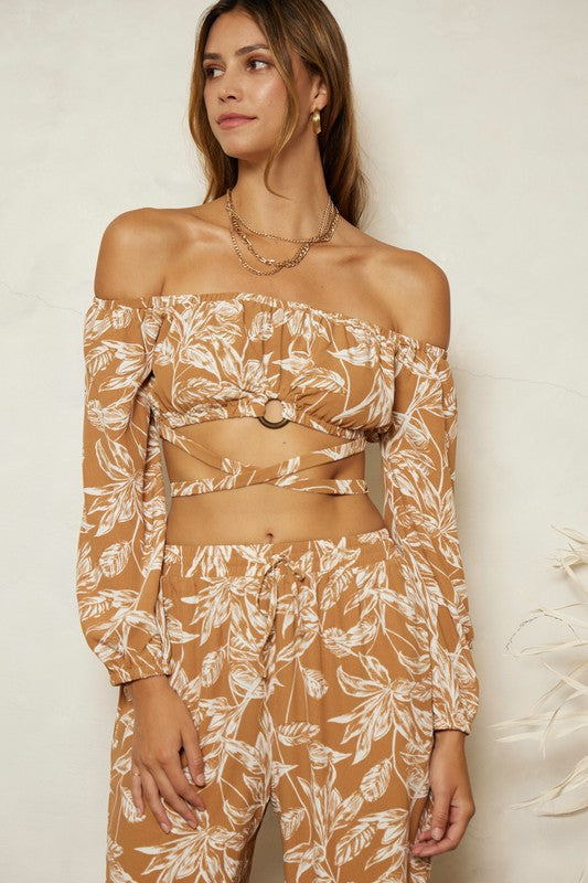 STYLED BY ALX COUTURE MIAMI BOUTIQUE Copper Floral Print Ring Crop Top