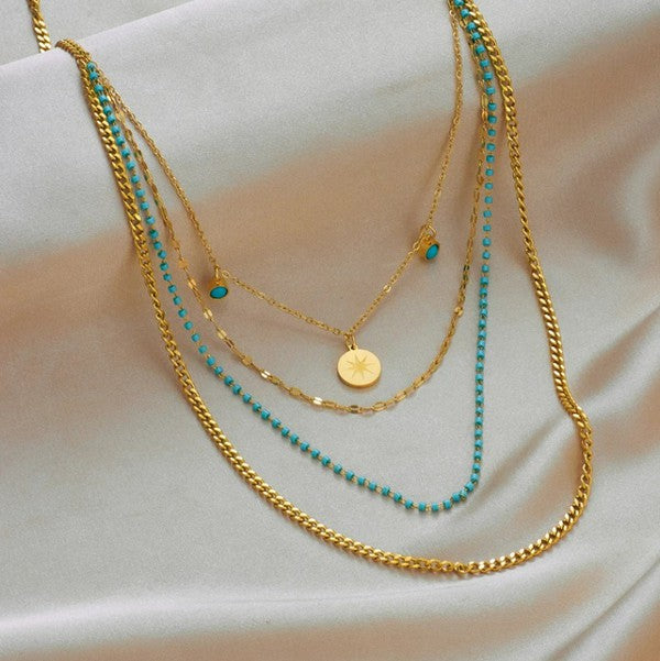 Turquoise Beaded Stainless Steel Layered Necklace