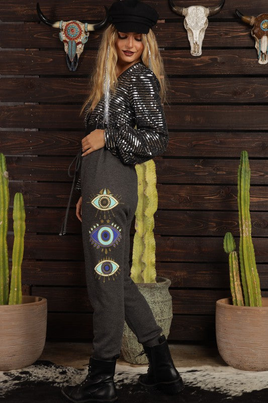 STYLED BY ALX COUTURE MIAMI BOUTIQUE Charcoal Evil Eye Sweatshirt