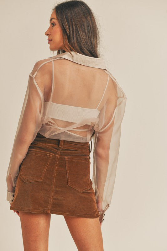 STYLED BY ALX COUTURE MIAMI BOUTIQUE Taupe Organza Tie Crop Top