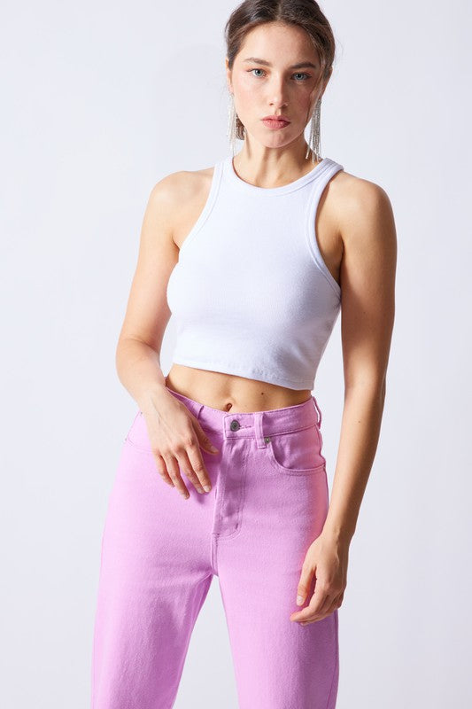 STYLED BY ALX COUTURE MIAMI BOUTIQUE White Racerback Rib Crop Top