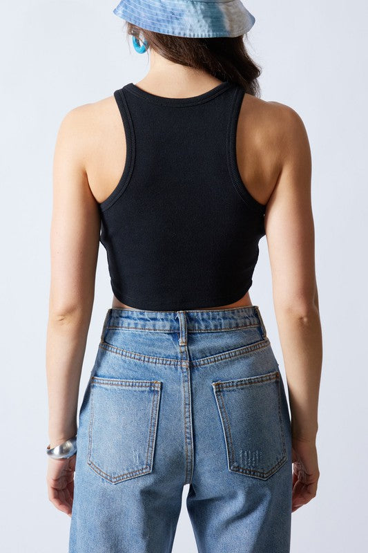 STYLED BY ALX COUTURE MIAMI BOUTIQUE Black Racerback Rib Crop Top