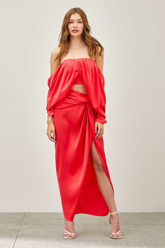 STYLED BY ALX COUTURE MIAMI BOUTIQUE Deep Coral Front Twist Wrap Skirt