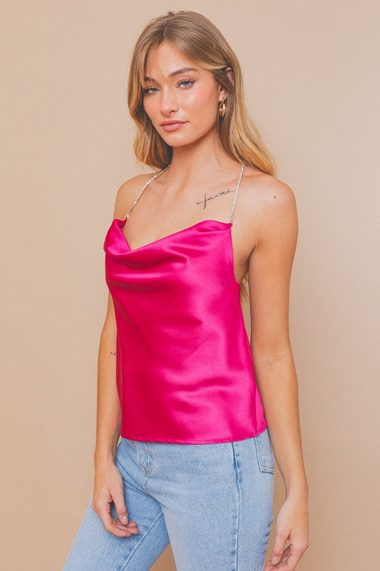 STYLED BY ALX COUTURE MIAMI BOUTIQUE Magenta Cowl Neck Halter Top