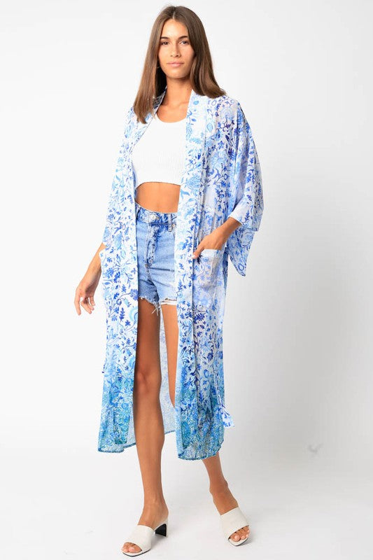 STYLED BY ALX COUTURE MIAMI BOUTIQUE White Blue Gradient Print Cover Up