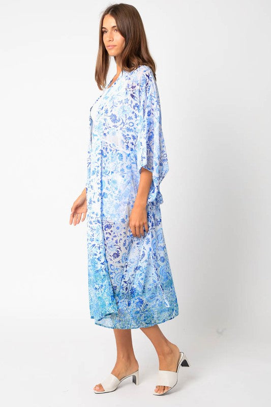 White Blue Gradient Print Cover Up