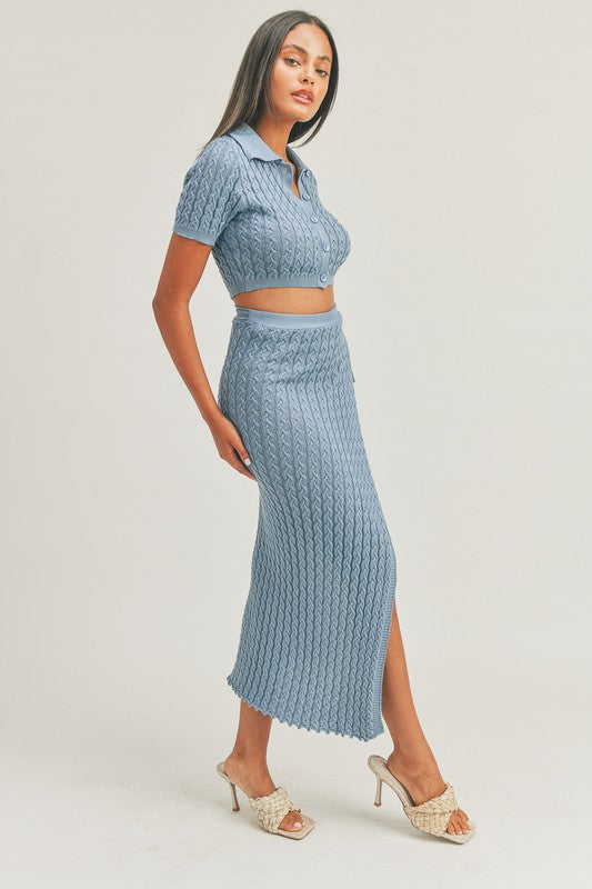 STYLED BY ALX COUTURE MIAMI BOUTIQUE Denim Knit Top Wrap Skirt Set
