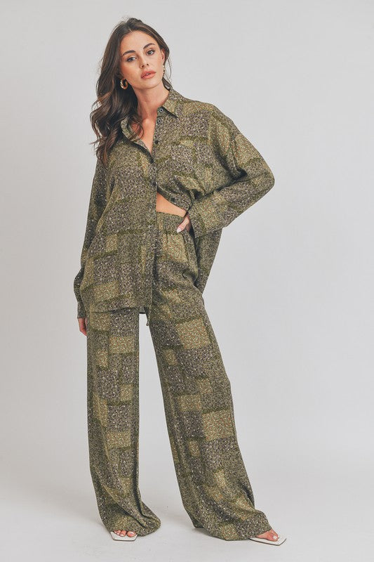 STYLED BY ALX COUTURE MIAMI BOUTIQUE Olive Printed Shirt and Pants Se