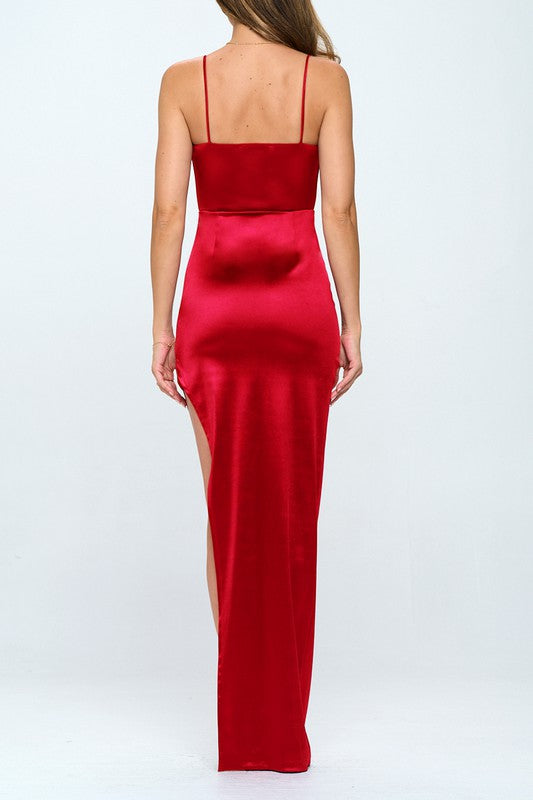 STYLED BY ALX COUTURE MIAMI BOUTIQUE Red Pleated Side Cutout Maxi Dress