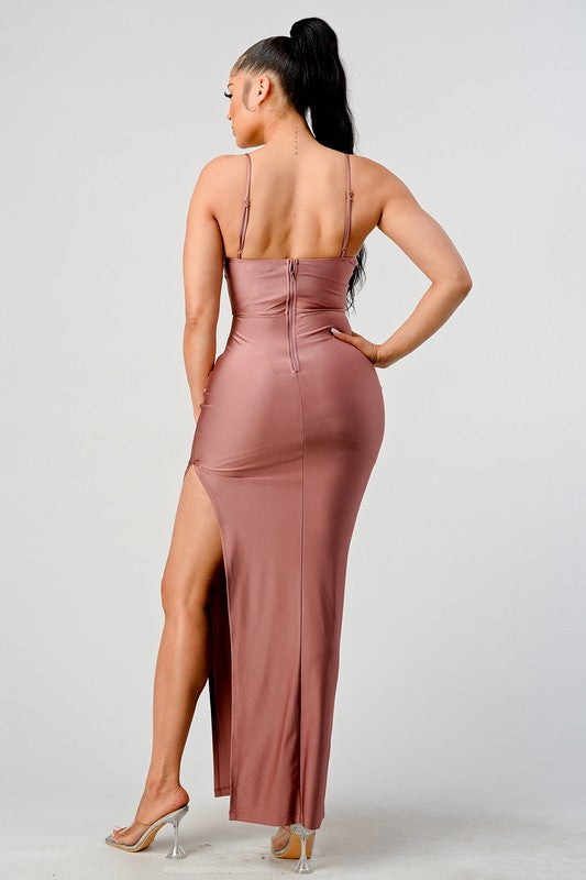 STYLED BY ALX COUTURE MIAMI BOUTIQUE Mauve Bustier Silhuette Ruched Maxi Dress