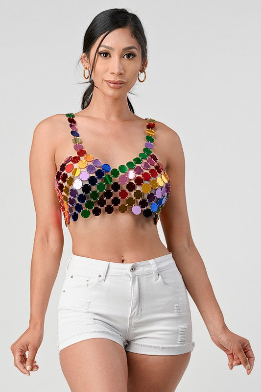 STYLED BY ALX COUTURE MIAMI BOUTIQUE Hollow Out Metallic Crop Top