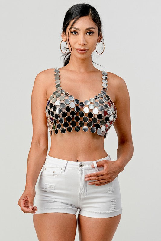 STYLED BY ALX COUTURE MIAMI BOUTIQUE Hollow Out Metallic Crop Top