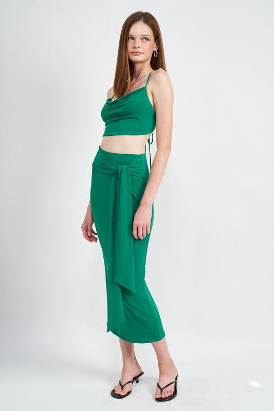 STYLED BY ALX COUTURE MIAMI BOUTIQUE Green Crossback Cowl Neck Crop Top