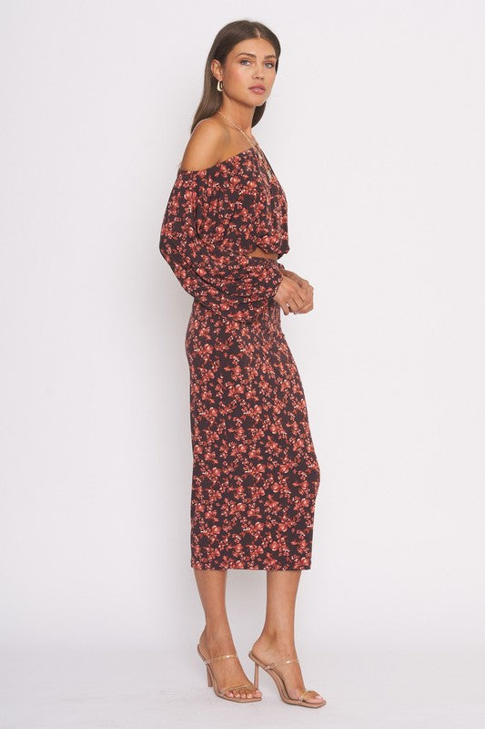 STYLED BY ALX COUTURE MIAMI BOUTIQUE Black Rust Floral Print Skirt