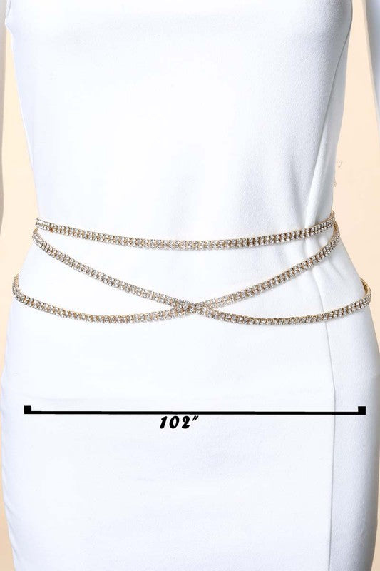 STYLED BY ALX COUTURE MIAMI BOUTIQUE Layered Rhinestone Chain Belt