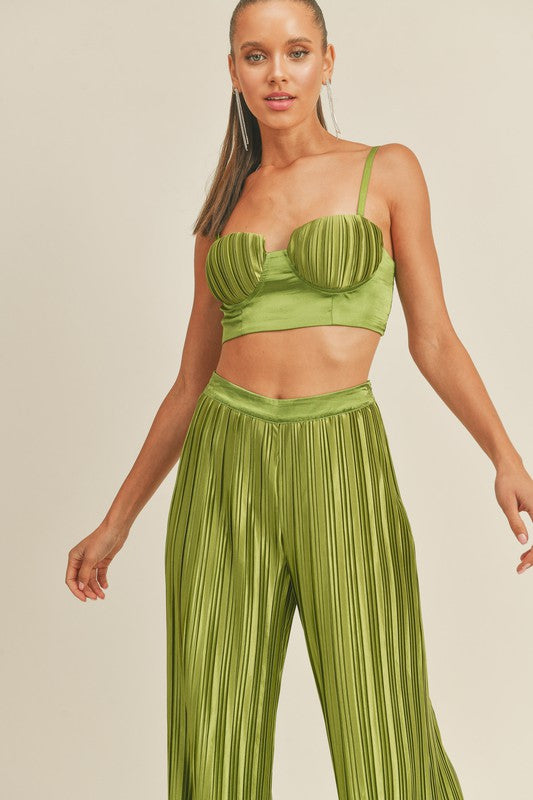 STYLED BY ALX COUTURE MIAMI BOUTIQUE Green Bustier Crop Top Pants Set