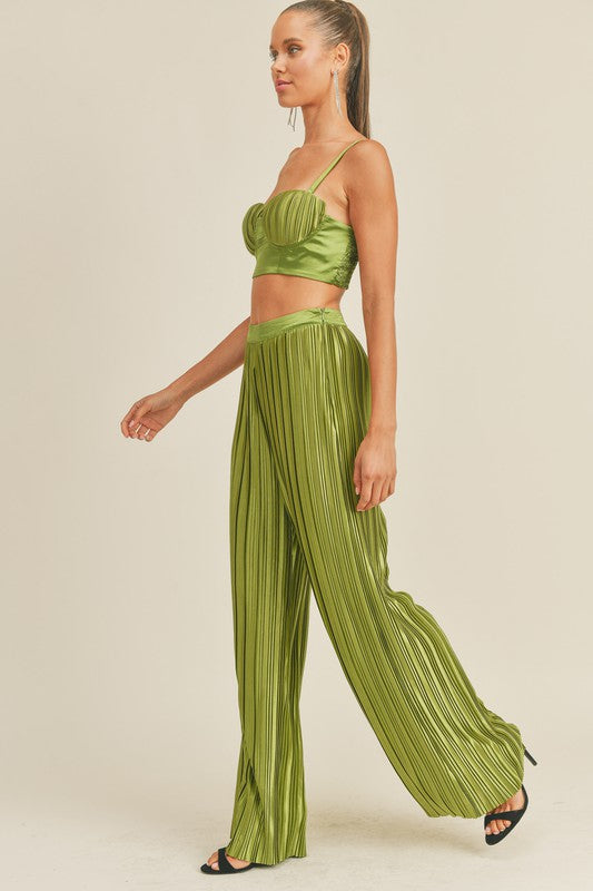 STYLED BY ALX COUTURE MIAMI BOUTIQUE Green Bustier Crop Top Pants Set 