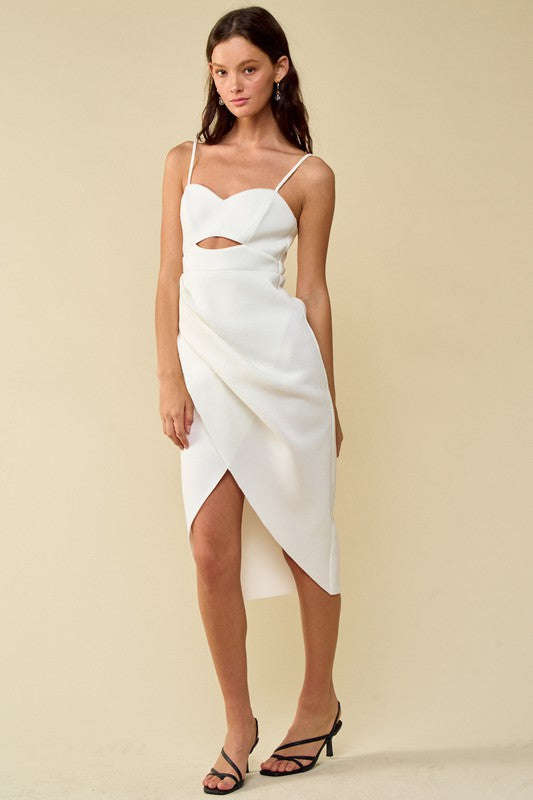 STYLED BY ALX COUTURE MIAMI BOUTIQUE White Sleeveless Cutout Front Scuba Midi Dress *PRE*