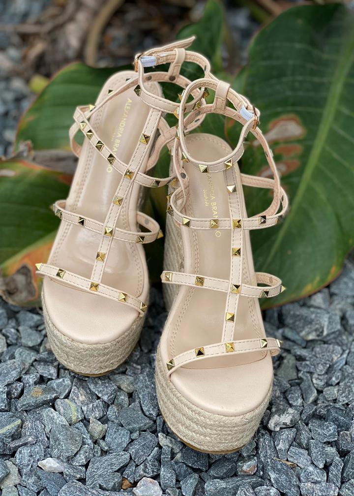 Astrid Nude Wedge with gold studs a classic shoe for all year long.