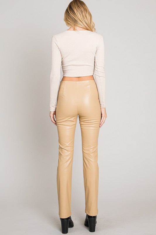 STYLED BY ALX COUTURE MIAMI BOUTIQUE Khaki Pleather Boot-Cut Pants