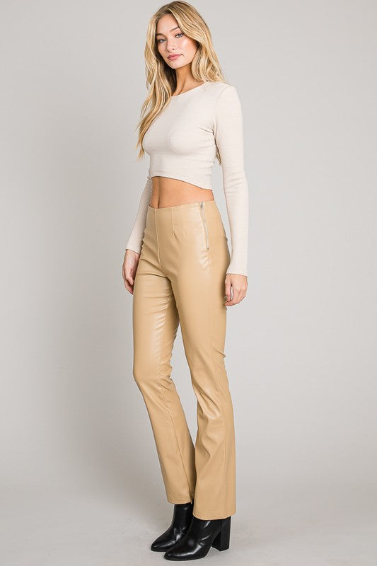 STYLED BY ALX COUTURE MIAMI BOUTIQUE Khaki Pleather Boot-Cut Pants