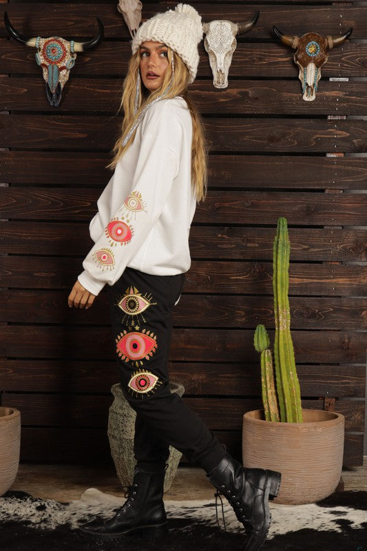 STYLED BY ALX COUTURE MIAMI BOUTIQUE Black Red Evil Eye Sweatpants