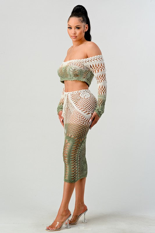 STYLED BY ALX COUTURE MIAMI BOUTIQUE White Green Mermaid Swim Coverup Set