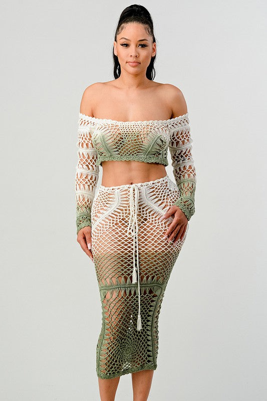 STYLED BY ALX COUTURE MIAMI BOUTIQUE White Green Mermaid Swim Coverup Set