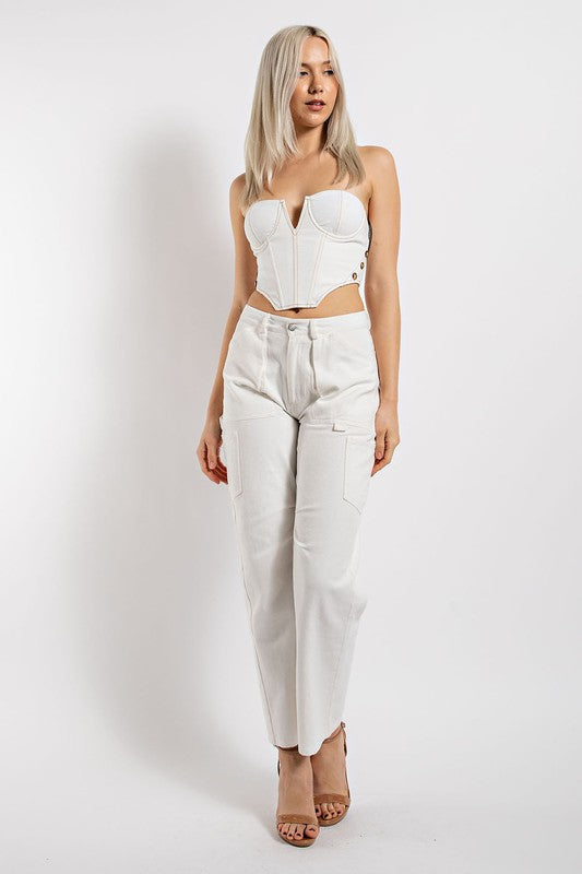 STYLED BY ALX COUTURE MIAMI BOUTIQUE White Deep V Neck Corset Top
