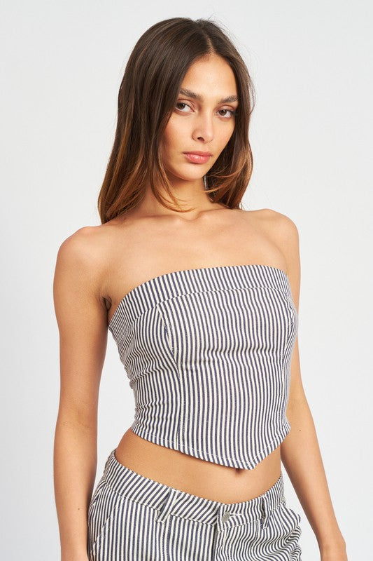 STYLED BY ALX COUTURE MIAMI BOUTIQUE Blue Striped Back Strap Tube Top