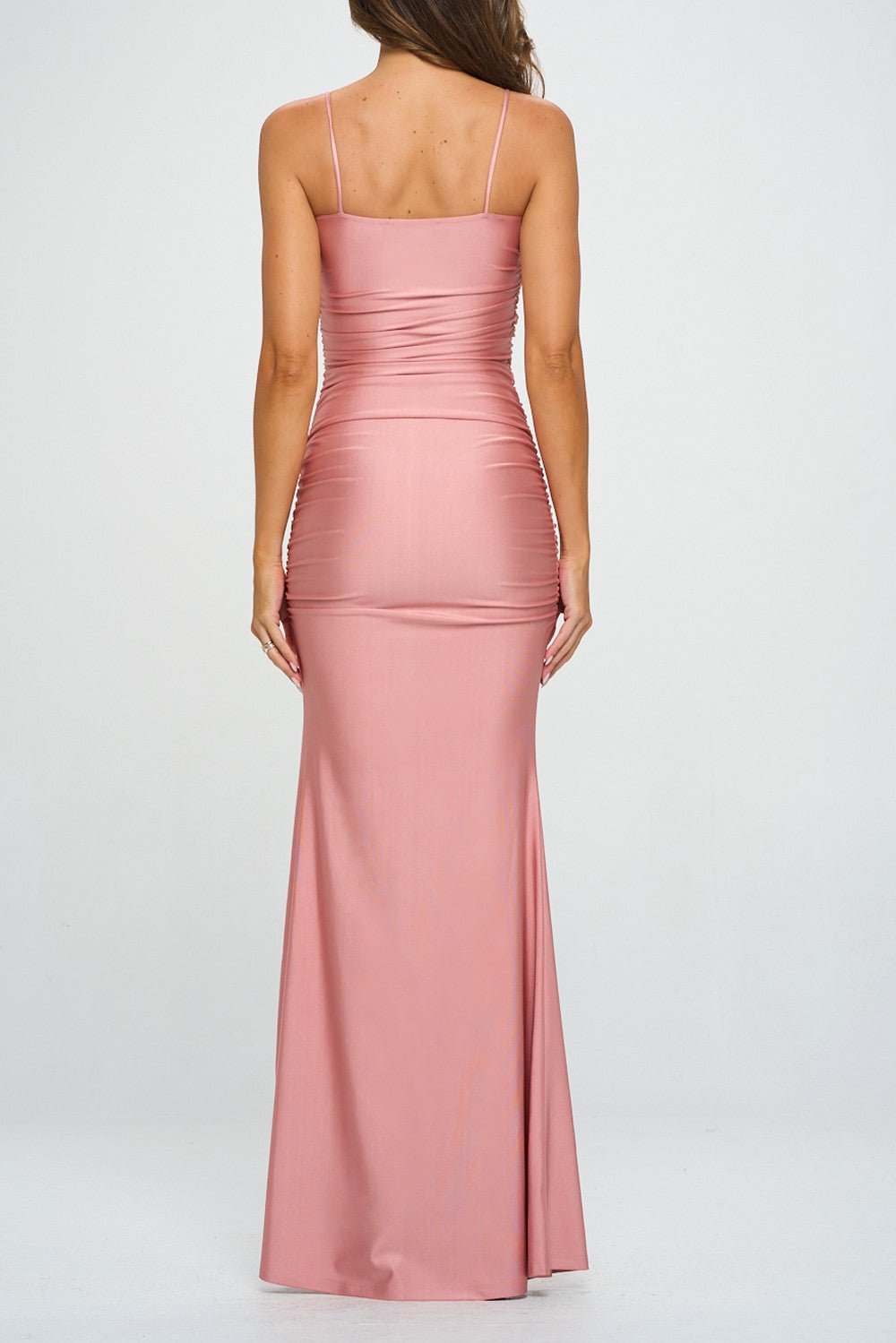 STYLED BY ALX COUTURE MIAMI BOUTIQUE Mauve Ruched Slit Mermaid Maxi Dress