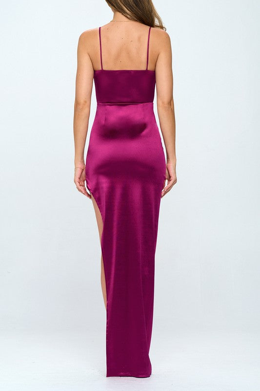STYLED BY ALX COUTURE MIAMI BOUTIQUE Magenta Pleated Side Cutout Maxi Dress 