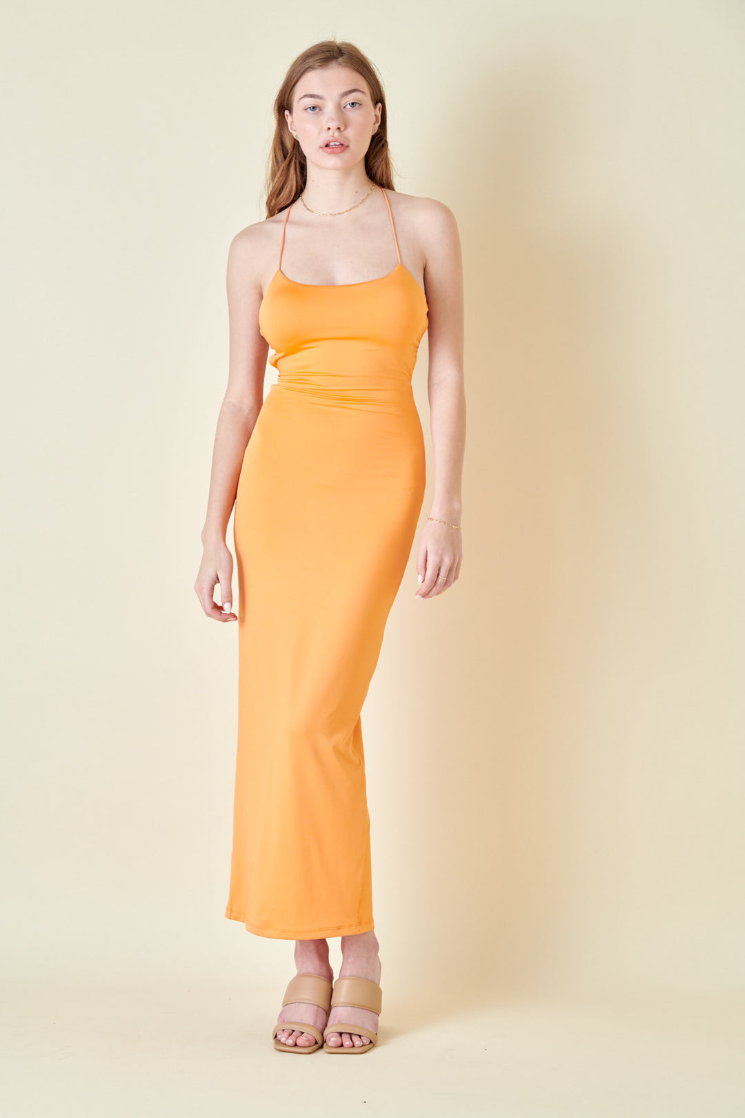 STYLED BY ALX COUTURE MIAMI BOUTIQUE Tangerine Strappy CrissCross Back Bodycon Dress